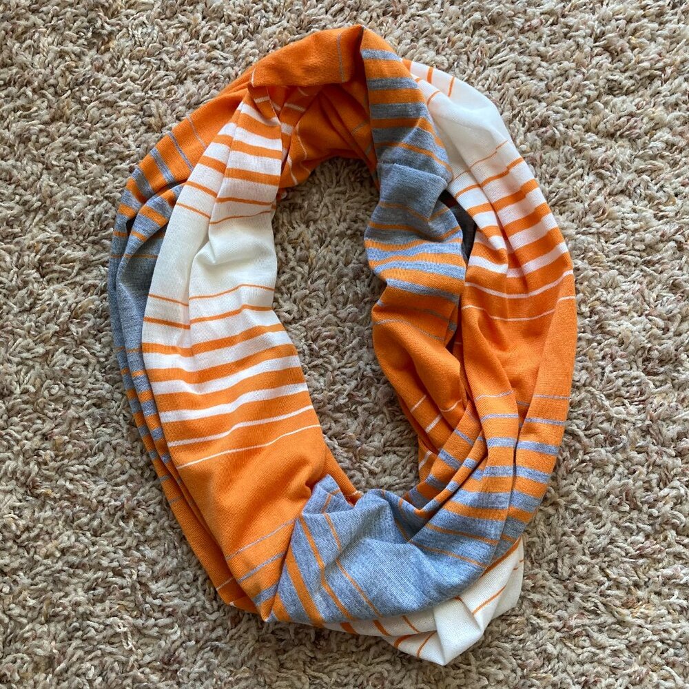 Orange and Gray Striped Infinity Scarf